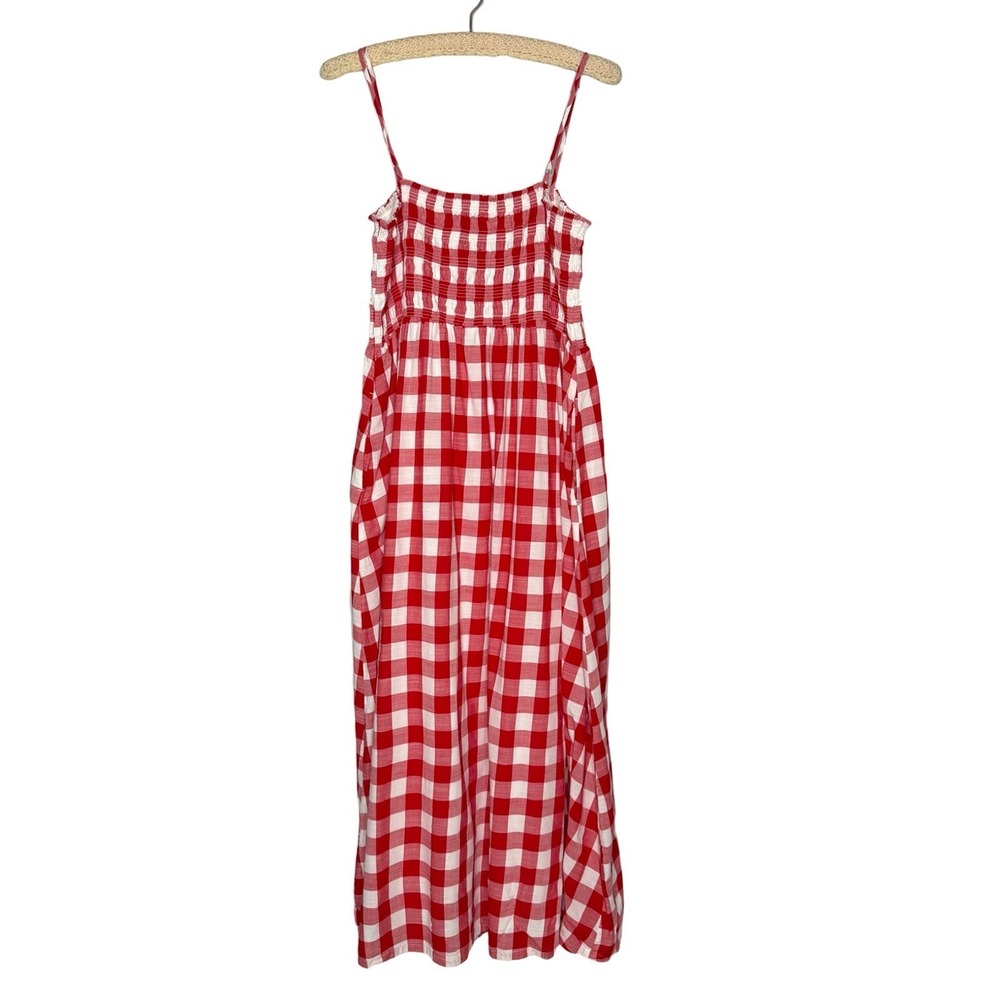 LOFT Red Gingham Smocked Maxi Dress Cottagecore Picnic Sundress Size 16 XL - Picture 6 of 11